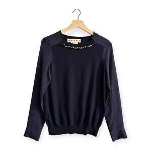 Marni Embellished Wool-Silk Sweater  FW2012, Blue,‎  Size: IT 40 (US Small)